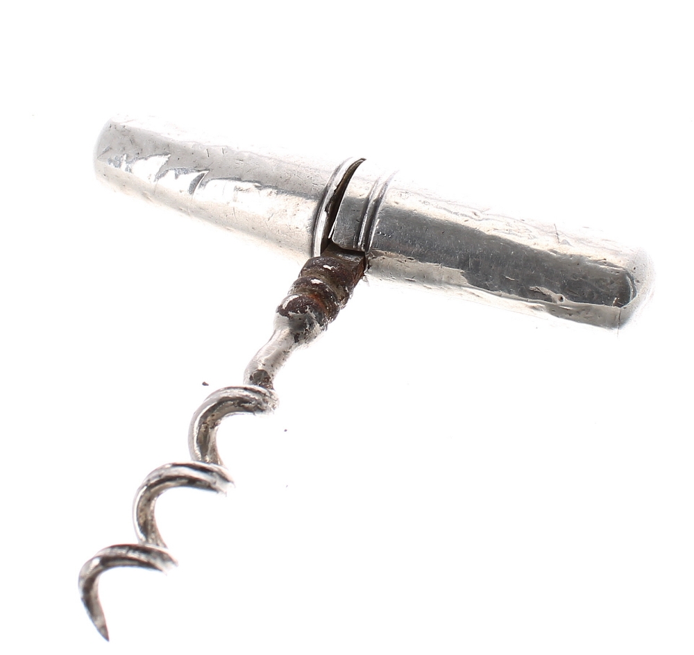 Victorian white metal folding corkscrew, handle 2.5", screw 2"