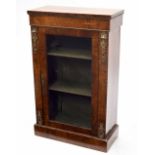 Victorian walnut inlaid pier cabinet, the rectangular top over a single glazed door, flanked by gilt