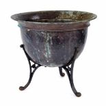 Henry Loveridge Arts and Crafts period copper and brass jardiniere, of cauldron form with flared