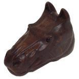 Novelty treen carved snuff box modelled as a horses head, 6" wide, 3.5" high