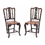 Good pair of 19th century Chinese hardwood carved chairs, with pierced foliate and floral carved