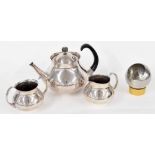 Eric Clements for Elkington & Co silver plated three piece bachelor tea set, W29945, tea pot 6"