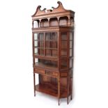 Attractive Aesthetic yew wood inlaid display cabinet attributed to Collinson & Locke, the swan