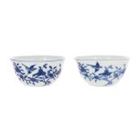 Pair of fine Chinese porcelain blue and white tea bowls, thinly potted and painted internally with a