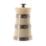 Hukin & Heath silver mounted ivory pepper mill, Birmingham 1927, 3.5" high