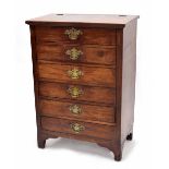 George III mahogany commode chest of drawers, the hinged top inlaid with ebony and boxwood banding