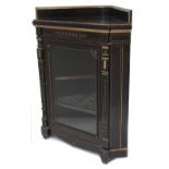 Aesthetic Movement ebonised and gilded standing corner display cabinet by Lamb of Manchester, the