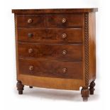 Large Victorian mahogany bowfront chest of drawers, the plain top over two short and three long