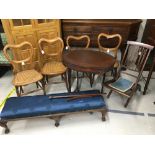 Set of four Victorian balloon back kitchen chairs with bergere seats, the backs 32" high; together