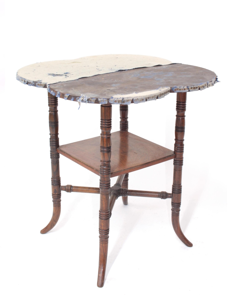 Liberty style two tier side table, the lobed shaped top upon slender turned curved supports united - Image 2 of 10