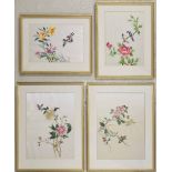 Four Chinese silk embroidered pictures of birds among flowers, largest 11.5" x 15.5", all within