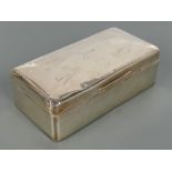 Silver cigarette box, 7" x 3.5" x 2.25", Birmingham 1925, inscribed 'Manora' and with various