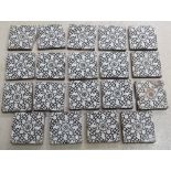 Minton & Co. set of nineteen monochrome decorated square tiles, stamped Minton & Co. Patent, Stoke