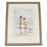 Edouard van Goethem (1857-1924) - Two children paddling upon a beach, signed also extensively