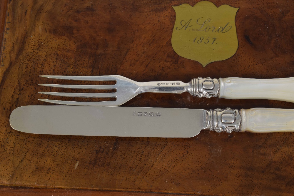 Good Martin, Hall & Co. cased canteen of eighteen mother of pearl handled and silver dessert - Image 2 of 2