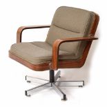 Robin Day for Hille swivel office chair, circa 1970s, the veneer frame, with upholstered seat and