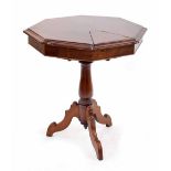 19th century mahogany octagonal small rent table, the moulded top fitted with a hinged door