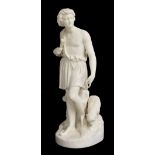 Copeland Parian figure of a shepherd with a sheep, modelled on a naturalistic base, impressed