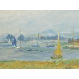 Ronald Ossory Dunlop RA (1894-1973) - Sailing yachts upon a lake with hills in the distance,