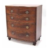 Regency mahogany bowfront chest of drawers, the moulded top over two short and three long