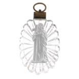 Reliquary - a pressed glass pendant inset with a figure of Christ, possibly Baccarat, on a gilt