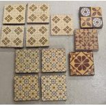 Set of five Minton & Co. square tiles, 6" x 6"; together with another set of four and three
