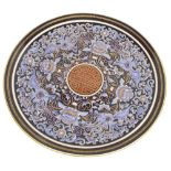 Royal Worcester porcelain charger, decorated with phoenix and stylised blue foliage on a black