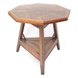 Parquetry oak two tier centre table in the manner of Howard & Sons, the moulded octagonal inlaid top