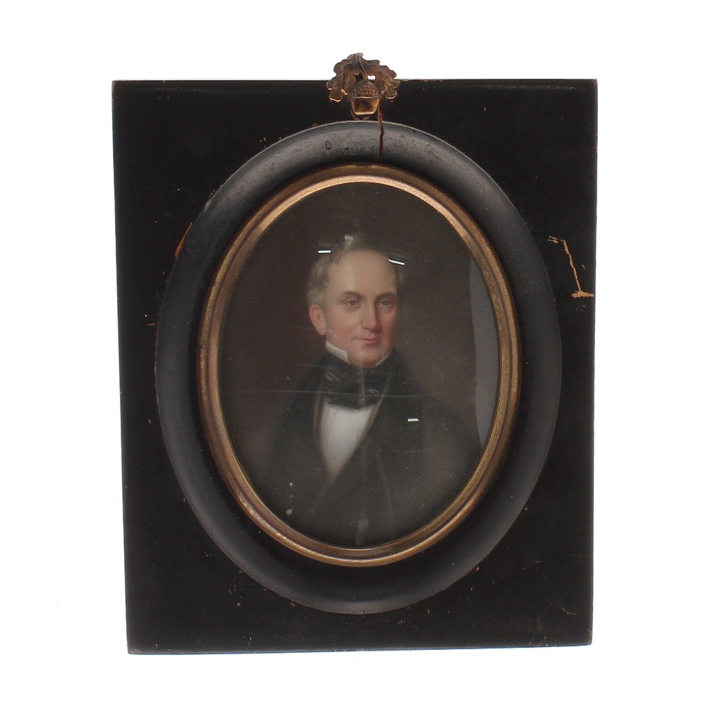 19th century portrait miniature of a gentleman, half length wearing a grey coat, white shirt and - Image 4 of 4