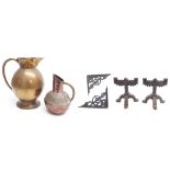 Loveridge copper jug, stamped marks, 8" high; Arts & Crafts ovoid riveted panelled copper jug