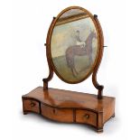 George III satinwood crossbanded serpentine dressing mirror, the oval swing glass over top with