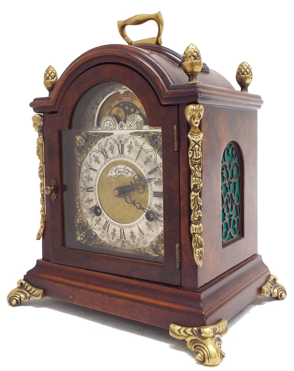 Attractive small walnut two train bracket clock in the Georgian manner, striking on a bell, the 4.5"
