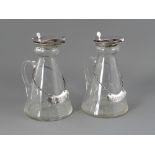 Pair of matching silver and cut glass 4" whisky decanters and labels, maker Wilmot Manufacturing Co,