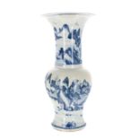 Large Chinese blue and white Kangxi period porcelain yen yen vase, painted in underglaze blue with