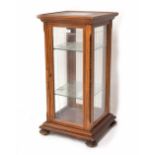 Mahogany inlaid square shop display cabinet, glazed side panels and glazed door enclosing glass