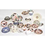 Collection of teacups and saucers; to include Royal Worcester crescent marked blue and white,