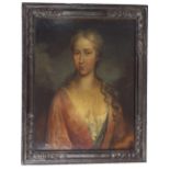 English School (18th century) - portrait of a lady, half length wearing a pink dress with blue and