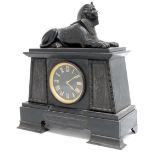 Egyptian revival black slate and bronze two train mantel clock, the 5" dial with Roman numerals