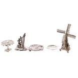 Collection of silver (800) and white metal miniature bijouterie and novelties; including a