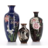 Three Japanese cloisonne baluster vases, the tallest 7.25" high (3)