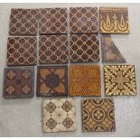 Set of six Minton & Co. encaustic tiles, 6" x 6" x 1" approx; together with six further tiles