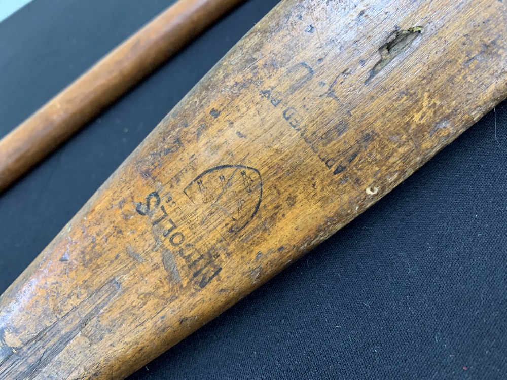 Vintage Jack Sharp Ltd. cricket bat, 31" long, makers stamp and further stamped Nicolls, - Image 2 of 3