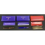Two Waterman Paris ballpoint pens, boxed and papers; together with a Schaeffer 12k gold filled