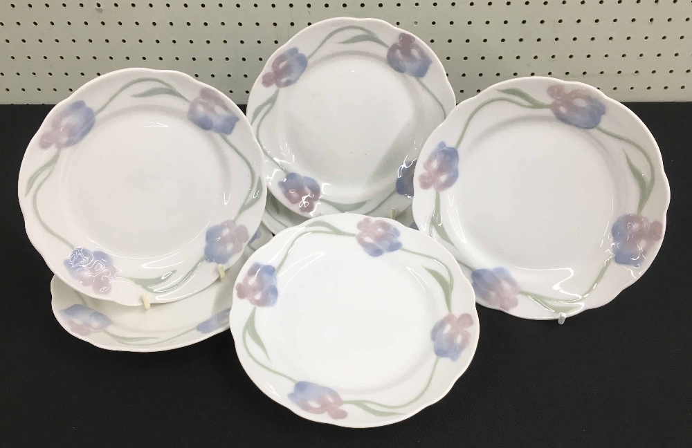 Set of six vintage Rorstrand Sweden ceramic side plates, with raised moulded floral decoration to