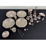 Assorted silver and white metal including bijouterie; including six small candlesticks, four wavy