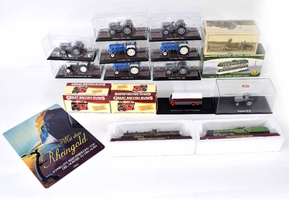 Assorted Editions Atlas die cast scale models; including nine tractors, two Great British Buses, a
