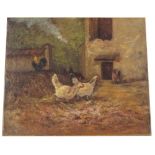 Follower of William Baptiste Baird (19th century) - Study of chickens amongst straw in a farmyard,