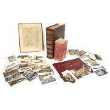 Collection of antique photographic postcards; together with a Welsh language Bible by Parch Owen