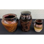 Two pieces of Studio pottery by John Harlow, Somerset, a jar vase, 12" high and a jug, 7.5" high;