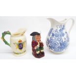 Fieldings Crown Devon musical George VI Coronation jug, decorated with patriotic cartouche, verse